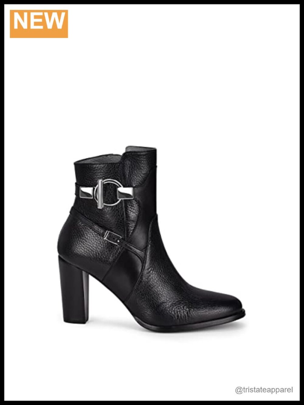 Women's Genuine Deer Leather Ankle Bootie with Metallic Accents and Inner Zipper